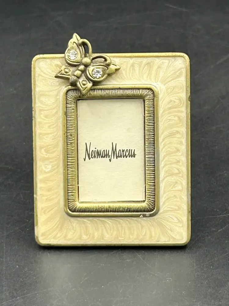 Jay Strongwater, Neiman Marcus Enamel Mini Clip Photo Picture Frame With Butterfly And Rhinestones