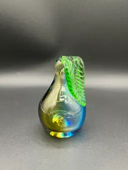#05 Blue, Yellow & Green Ombré Art Glass Pear  Fruit Sculpture Paperweight 4” READ 🍐
