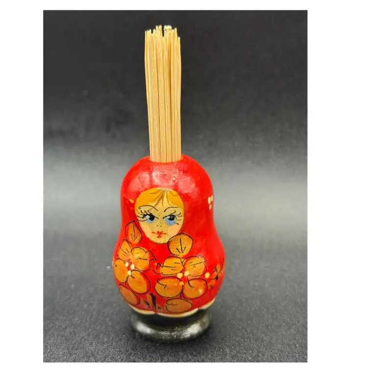 Russian Matryoshka Doll  Hand Painted Wooden Toothpick Holder