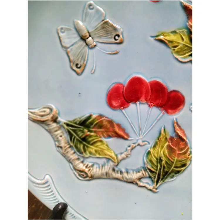 Antique Majolica Raised Relief G.S. Zell Baden German Serving Platter 10"