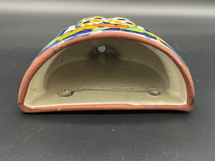 Hand-Painted Ceramic Wall Pocket - Vibrant Folk Art Floral, Blue & Citrus Tones
