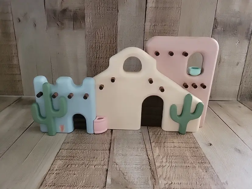Southwest Diorama Adobe House Cactus Woodcraft wall art Home Interiors