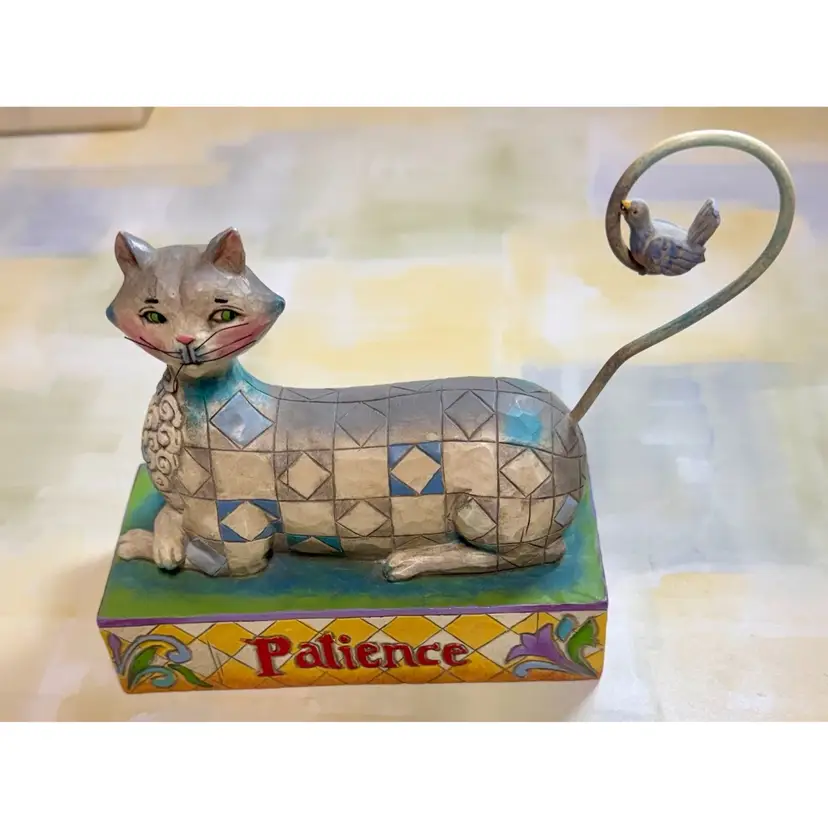 Charming Jim Shore Patience Cat Figurine with Bird Accent in tail