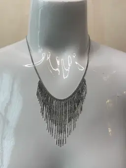 Sterling 925 Fringe Bead Ball Chain Collar Bib Necklace. Marked RL 925.  18 In