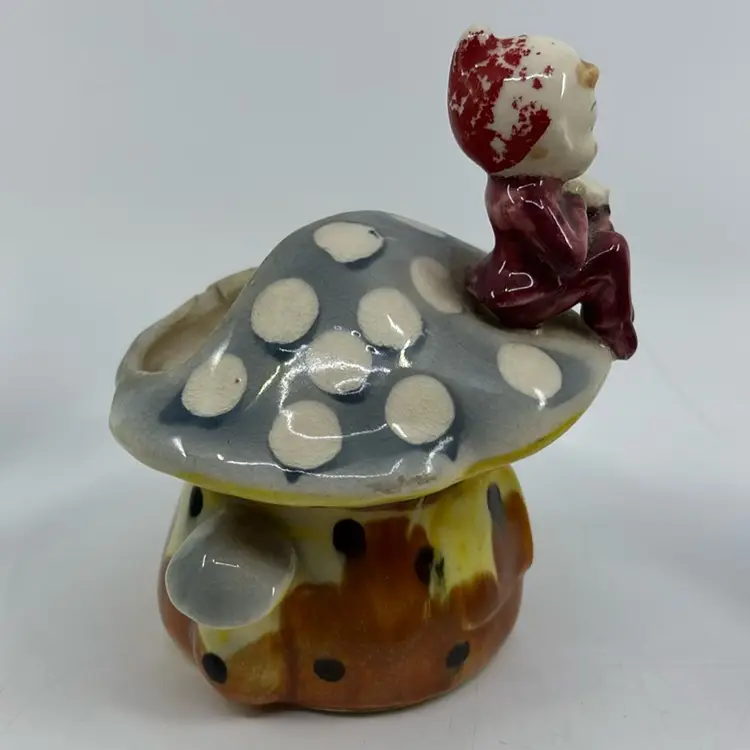 Vintage Pixie Elf Mushroom Planter As Is 5.25”