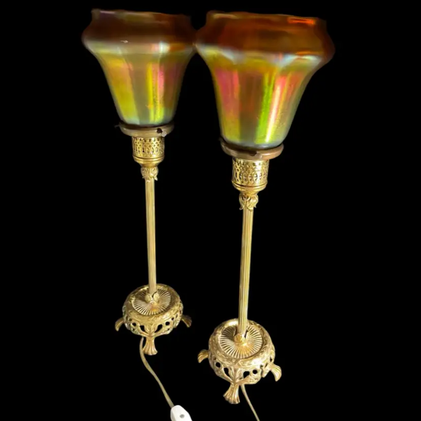 Steuben Aurene Table Lamps Frederick Carder Steuben French Brass Art Nouveau