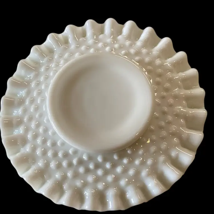 Vintage Milk Glass Hobnail Ruffled Dish