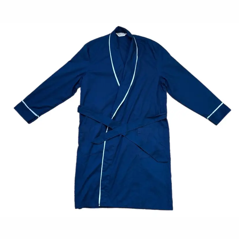 70s Robe Size M Blue Lightweight Collar Pockets Belted Vintage Retro Grandpa
