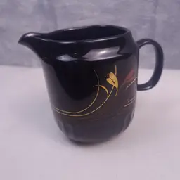 Gallery Collections By Ranmaru Masterpiece Japan Black With Gold/Brownish Orange Flowers Creamer Cup