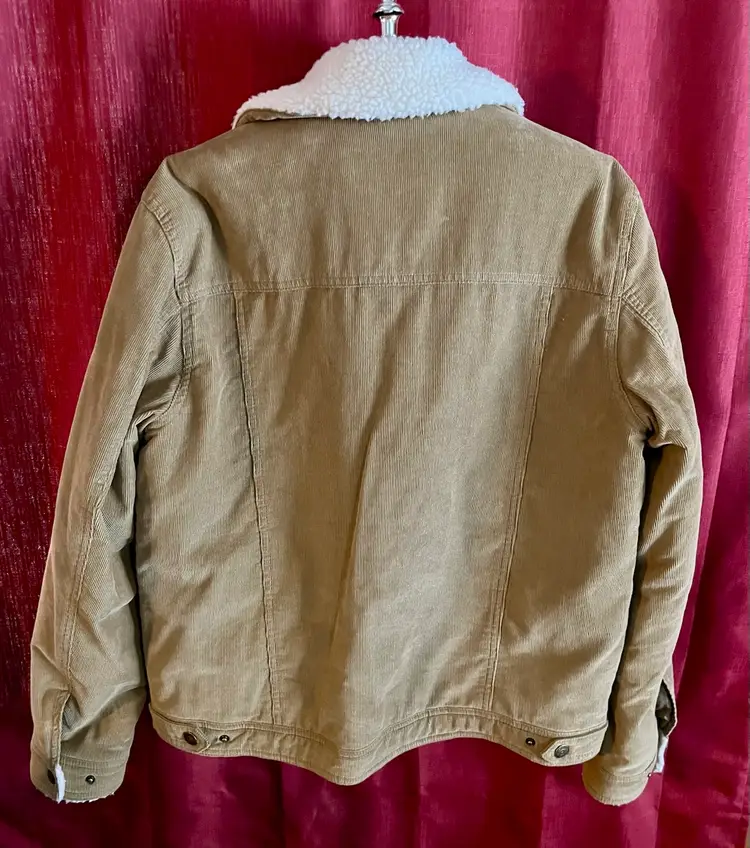 Guess Sz MEDIUM Mens Brown Corduroy Sherpa Collar Metal Snap Bomber Coat Jacket