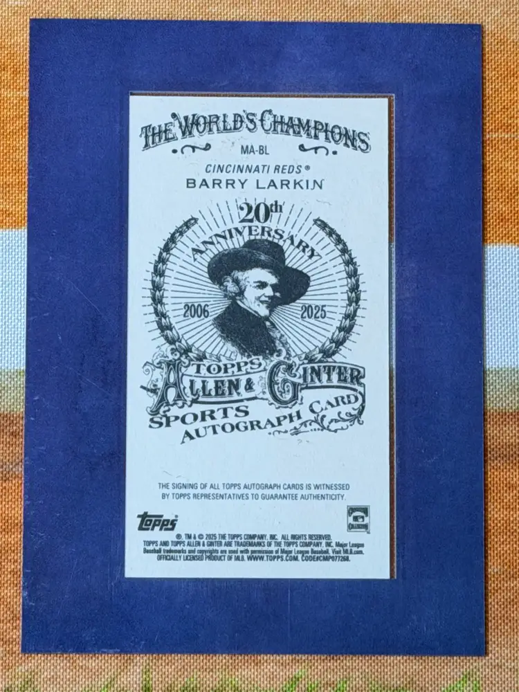Barry Larkin Autograph /99 2025 Allen & Ginter Mini Framed Reds (25A&G1)