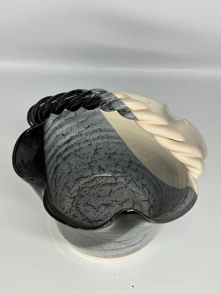 Studio Art Pottery Signed Callicutt Pottery Tri-Color Decorative Handled Basket