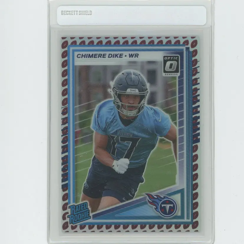 Football 2025 Donruss Optic Rated Rookies Chimere Dike #387 Football Emoji Tennessee Titans RC