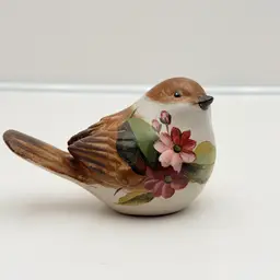 Art Pottery Floral Painted Bird Figurine
