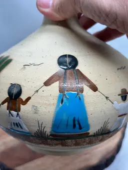 Vintage Tonala Signed Folk Art Vase Canister Hand Painted Mexico