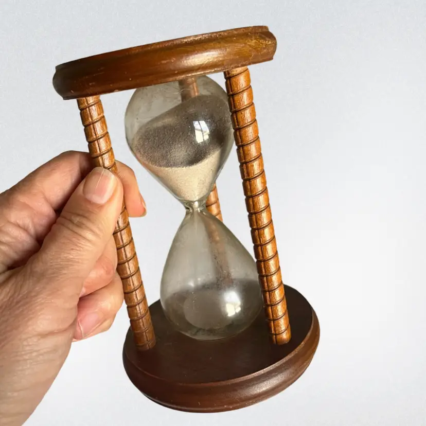 Hourglass Sand Timer- Wood/glass 5.5” Tall-  Vintage