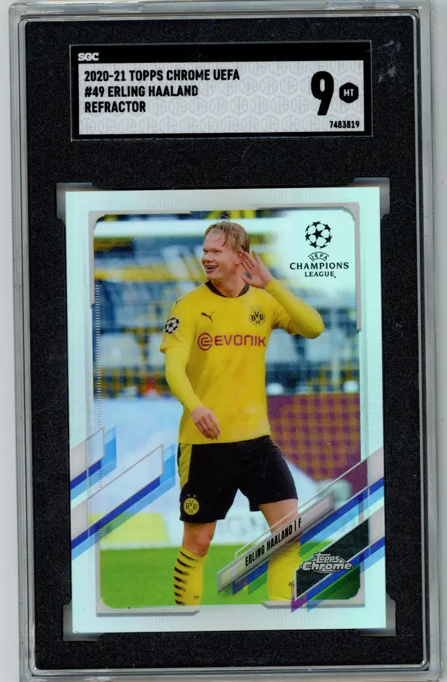 2020-21 Topps Chrome UEFA ERLING HAALAND Refractor #49 DORTMUND SGC 9 MT