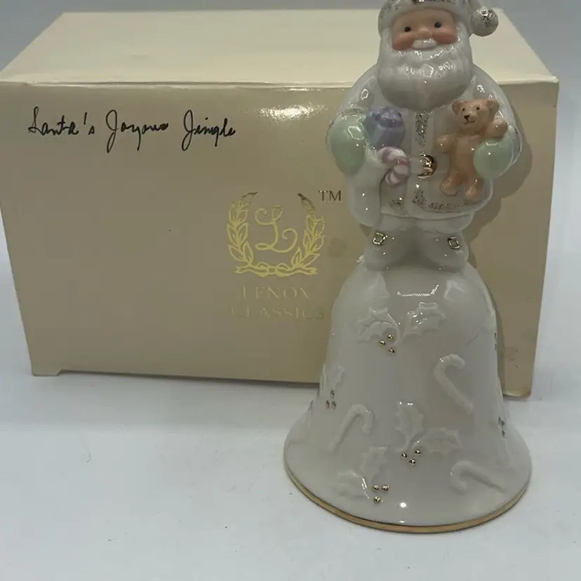 LENOX 2001  6 "  SANTA'S JOYOUS JINGLE BELL FINE IVORY CHINA LIMITED EDITION