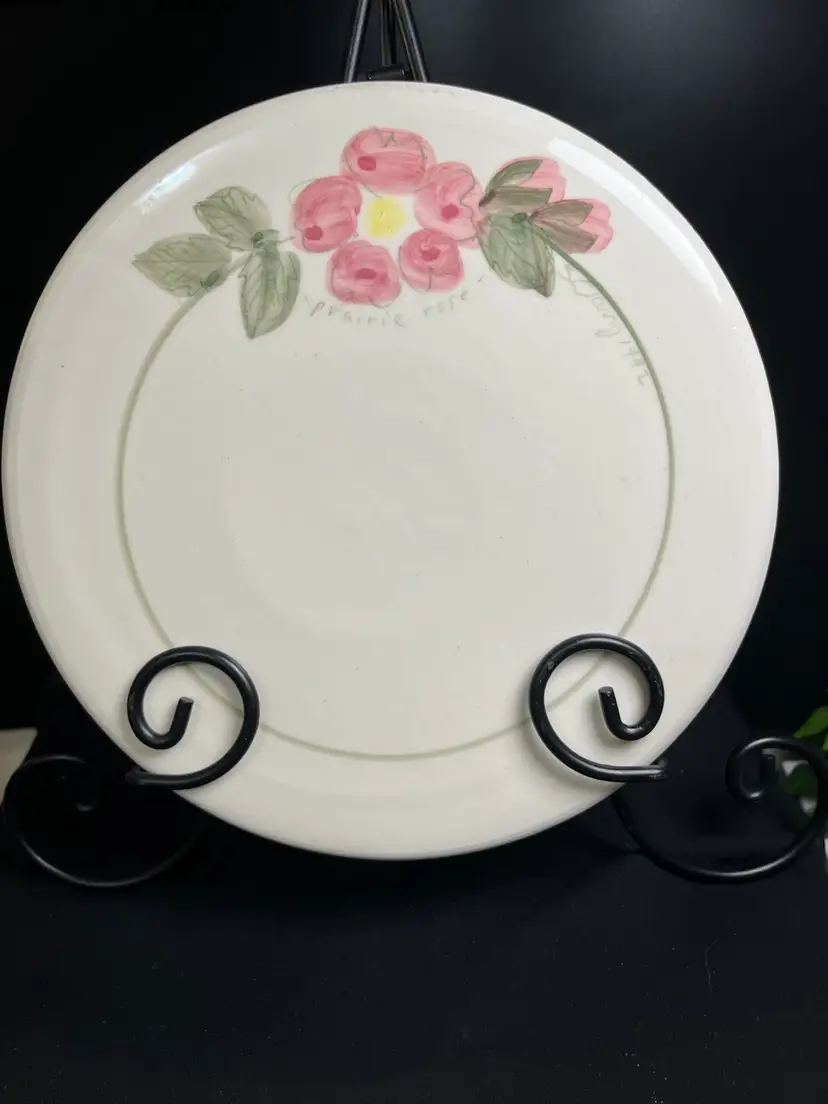 Susan Davy w/ Davy Pottery in ND-Est 1975. Pottery w/ Hand Painted Prairie Rose (ND State Flower) Made in 1992-Lot 48