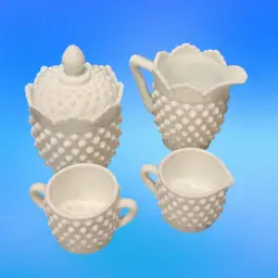006. Vintage Fenton Hobnail Milk Glass Sugar Creamer Set