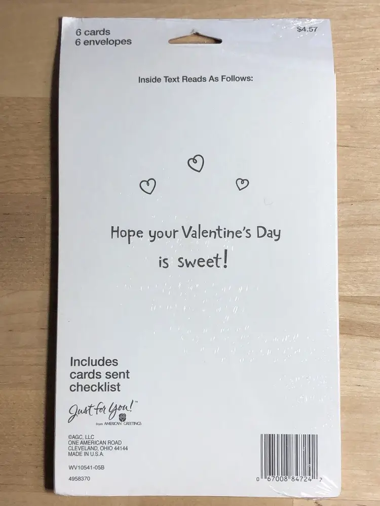 6 Valentines Day Cards W/ Envelopes Candy Hearts with Faces American Greetings