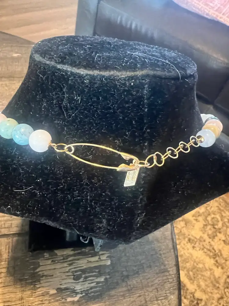 Rare! Loren Stewart 14k Safety Pin Clasp Beaded Necklace. Aprox 15in, Signed Piece.