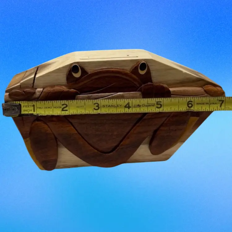 Wooden Frog Puzzle Box By Carver Dan 7”