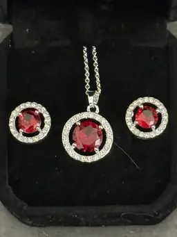 Garnet & Topaz Earrings & Necklace Set