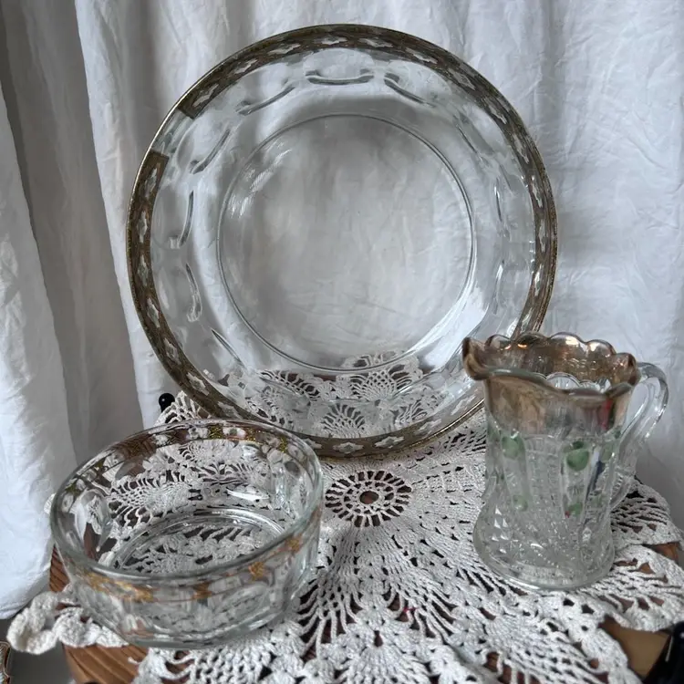 CULVER GLASS BOWLS “VALENCIA” & ANTIQUE US GLASS CO “BLAZING CORNUCOPIA” CREAMER