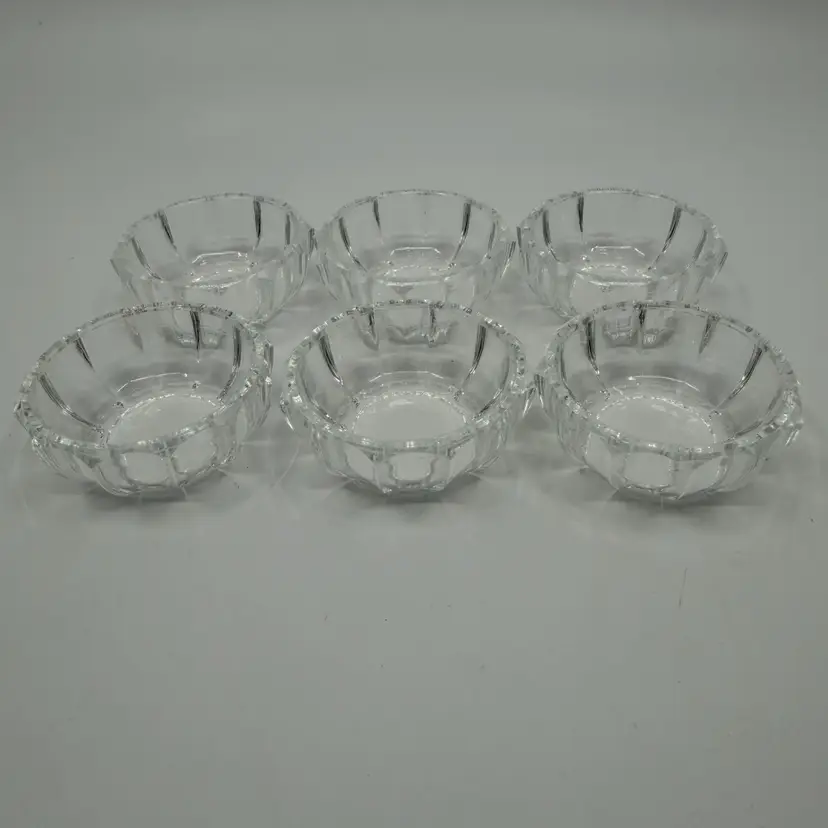 6 Ribbed Clear Glass Salt Cellars, Dip Bowls, Paperweight-egg Stands