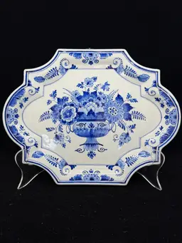 Royal Delft Blue & White Flower Basket Tray / Wall Decor Plate