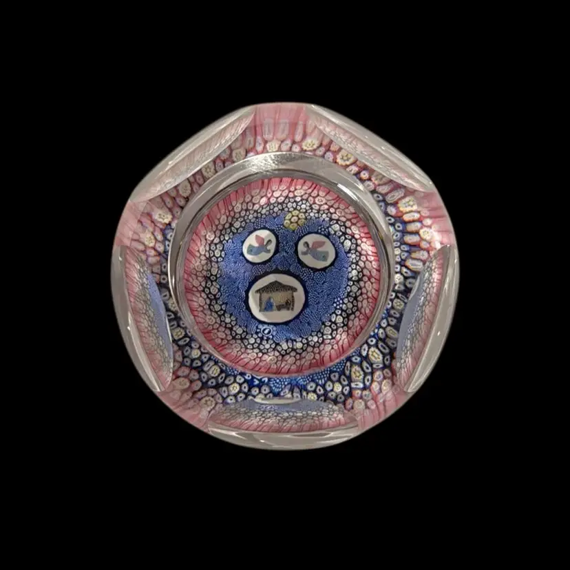 1977 Whitefriars “The Manger” Christmas Paperweight / Manger Nativity Scene With 2 Angels Above - 3” Diameter 2.5” Tall - Limited Edition #517/1000