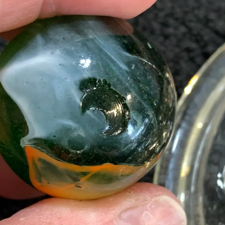 Clear Green w/Orange & White Swirl Glass Marble 1 1/4-Inch #1