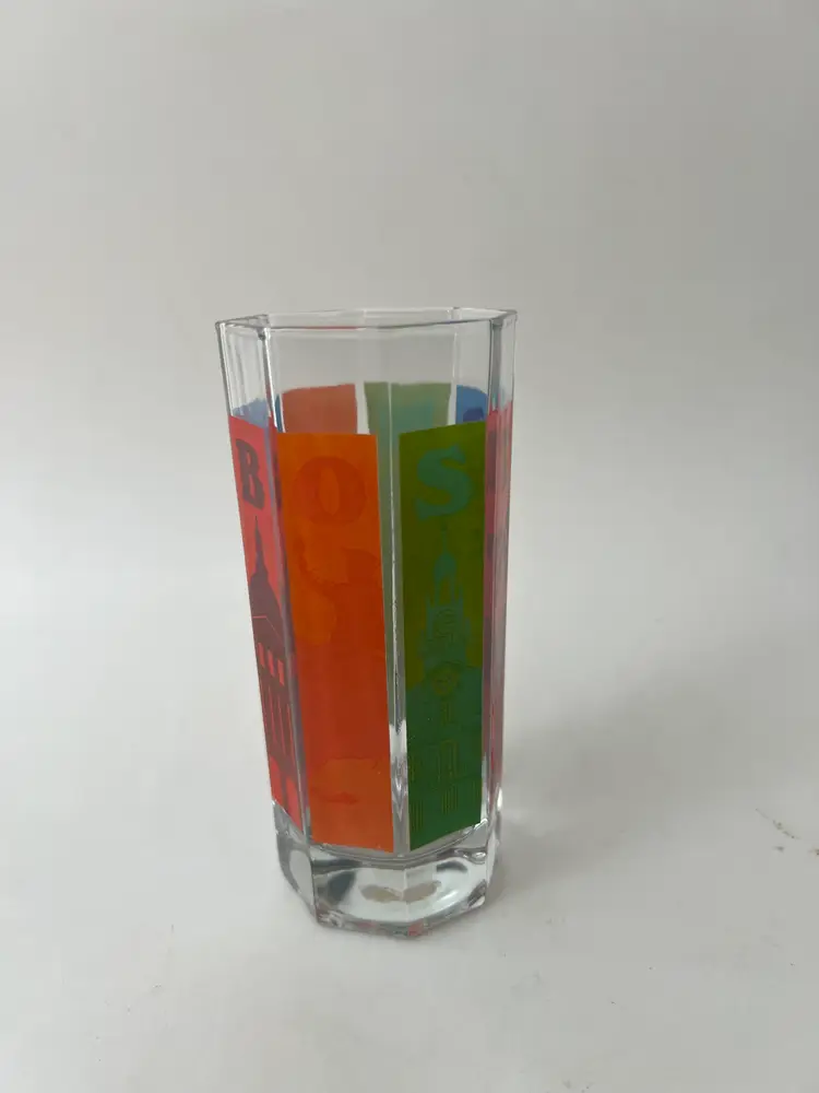 Vintage Retro Boston Drinking Glass. Souvenir Rainbow Colors Landmarks