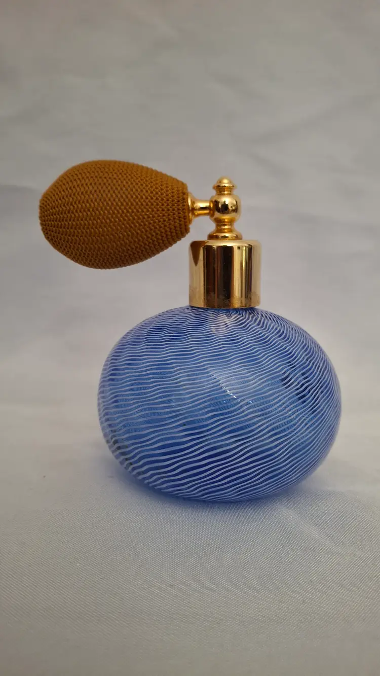 Vintage Murano Art Glass Perfume Atomizer – Blue Latticino Swirl – Made in Italy
