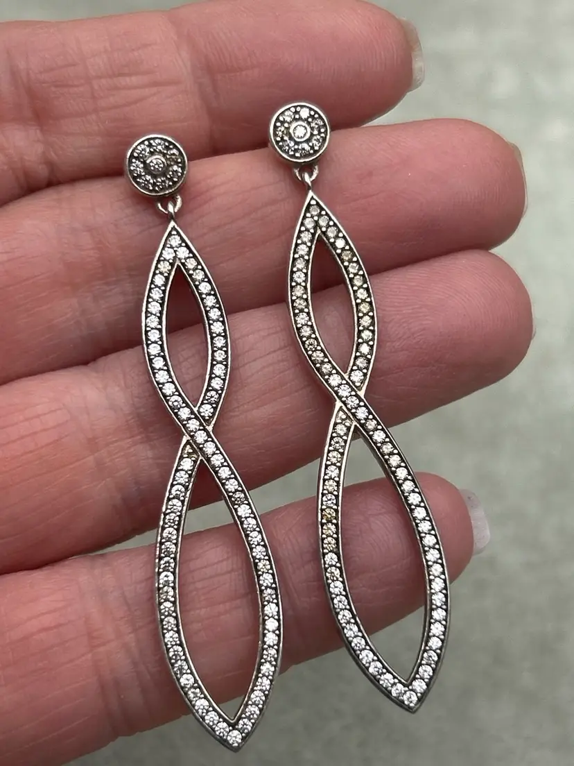 Promise * Thomas Sabo Sterling Silver CZ Dangle Earrings – Pave Infinity Twist