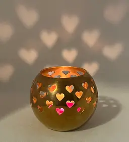 Vintage Brass Votive  Or Tealight Candle Holder With Heart Cutouts , Made In India , Valentines Day