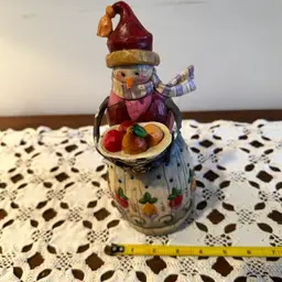 Vintage Jim Shore "Winter's Bounty" Snowman Fruit Bowl Figurine from 2003.