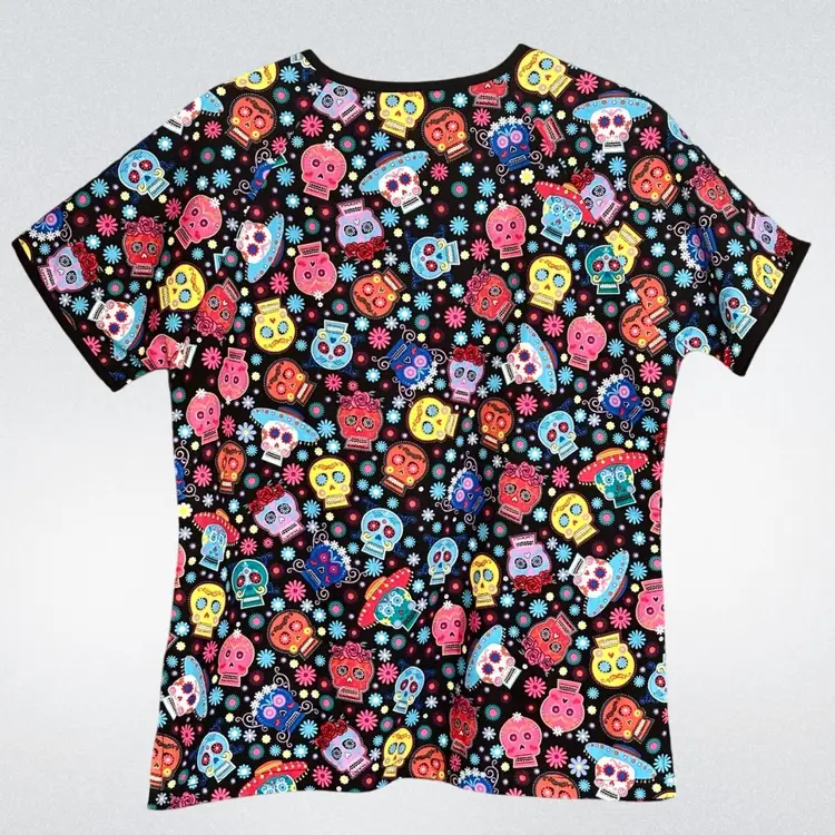 Ladies Sugar Skull Day Of The Dead Scrub Top Size M