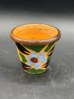 Planter - mini Italian glazed hand painted terrra cotta floral