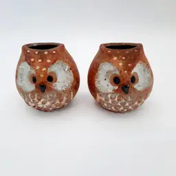Vintage Owl Pottery Small Vases Planters Set of 2