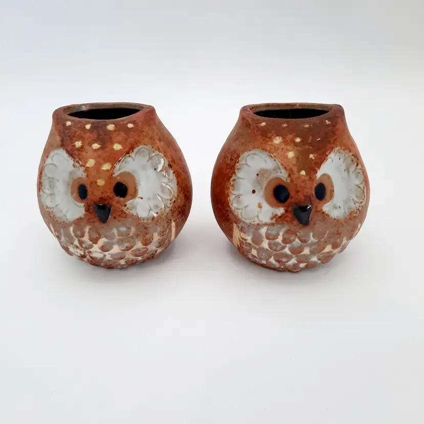 Vintage Owl Pottery Small Vases Planters Set of 2