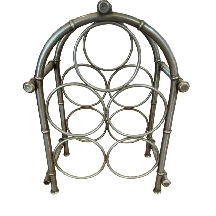 Vintage Silver Faux Bamboo Wine Rack Holds 5 Bottles Hollywood Regency Boho Deco