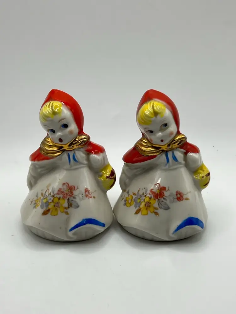 VTG Pair of Ceramic HULL Little Red Riding Hood Salt & Pepper Shakers
