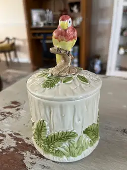 Vintage 1980 Otagiri Porcelain Parrot Jar With Lid