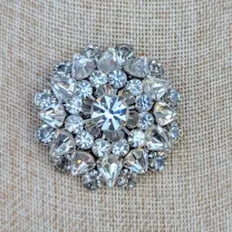 Vintage Judy Lee Clear Rhinestone Dome Brooch Pin Sparkling Multi-Layer Signed