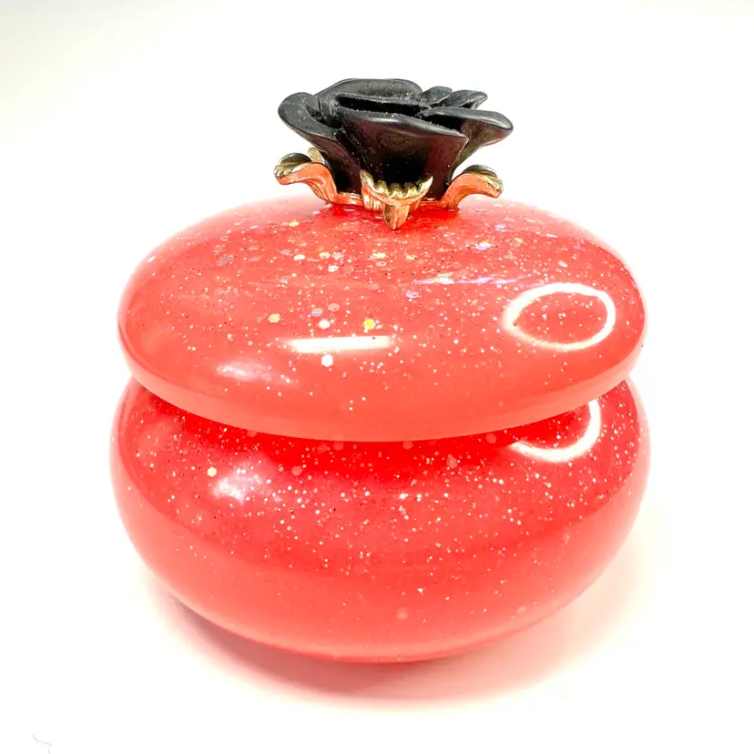 Flower Top Resin Trinket Box Melon Pink UV Glow 2.5” x 1.75”