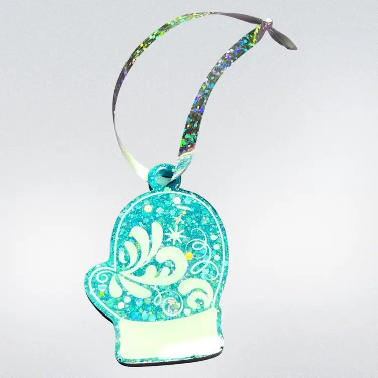 Blue & White Glitter Resin Mitten 3” Ornament. Great Winter Or Christmas Decoration. Handmade by me 🫶