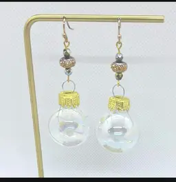 Christmas Ornament Earrings Iridescent Ball With Accent Beads Fishhook Ear Wire
