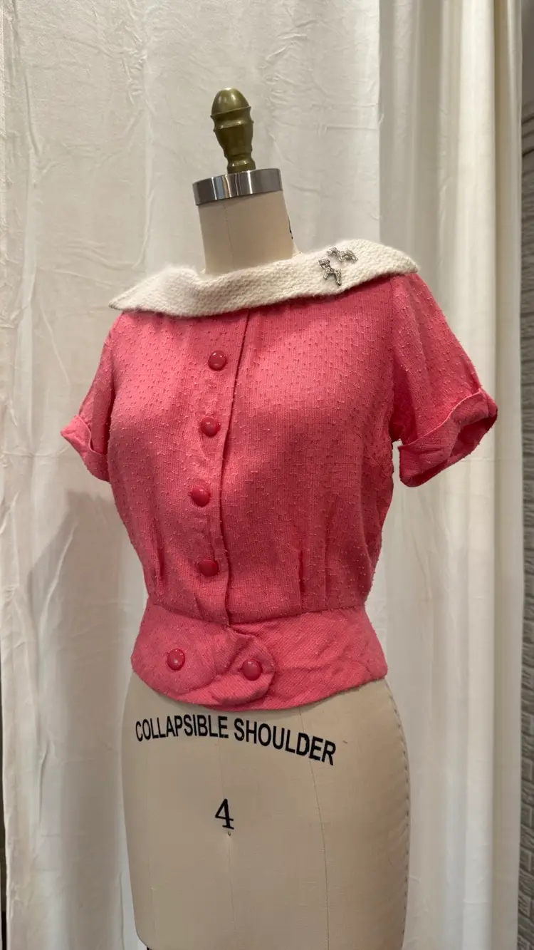 Vintage 1950’s Pink Tweed & Mohair Collar Top